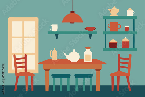 cozy country kitchen dining room with vintage