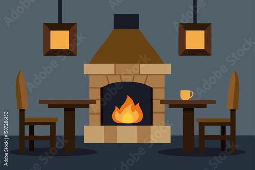 cozy fireplace lit dining area with wood