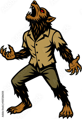 illustration cartoon vector wolf man scary spooky character mascot halloween ai generated
