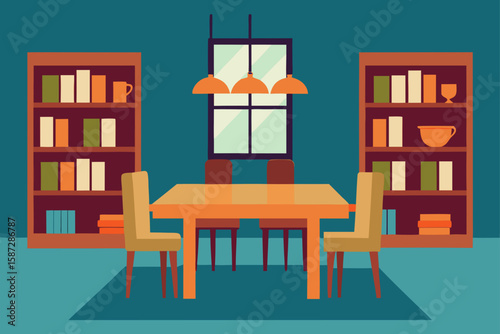 library room turned dining space with warm wooden