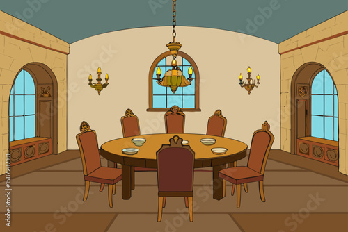 old world european villa dining room with antique