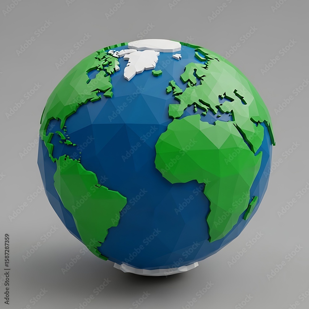 Fototapeta premium Low Poly Earth Globe Showing Continents and Oceans