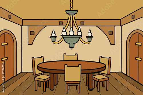 rustic luxury dining interior with chandelier