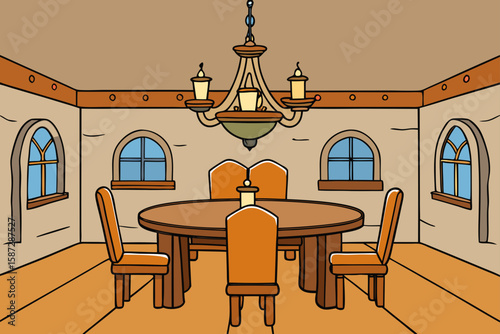 rustic luxury dining interior with chandelier