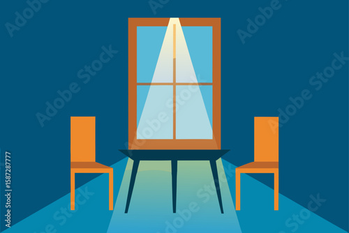 sunlight pouring through tall windows onto a woode