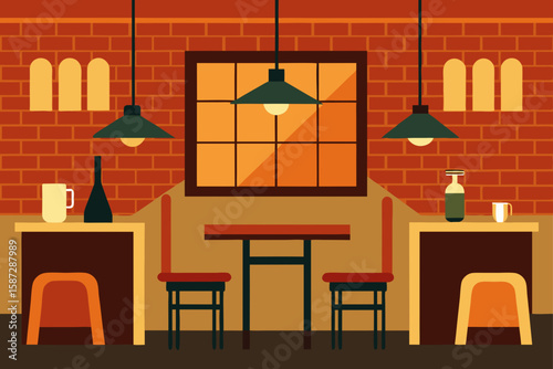 vintage urban restaurant interior with exposed