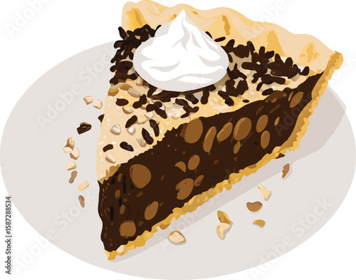 Delicious Chocolate Nut Pie Slice with Whipped Cream