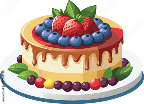 Delicious Strawberry and Blueberry Cake with Caramel Drizzle