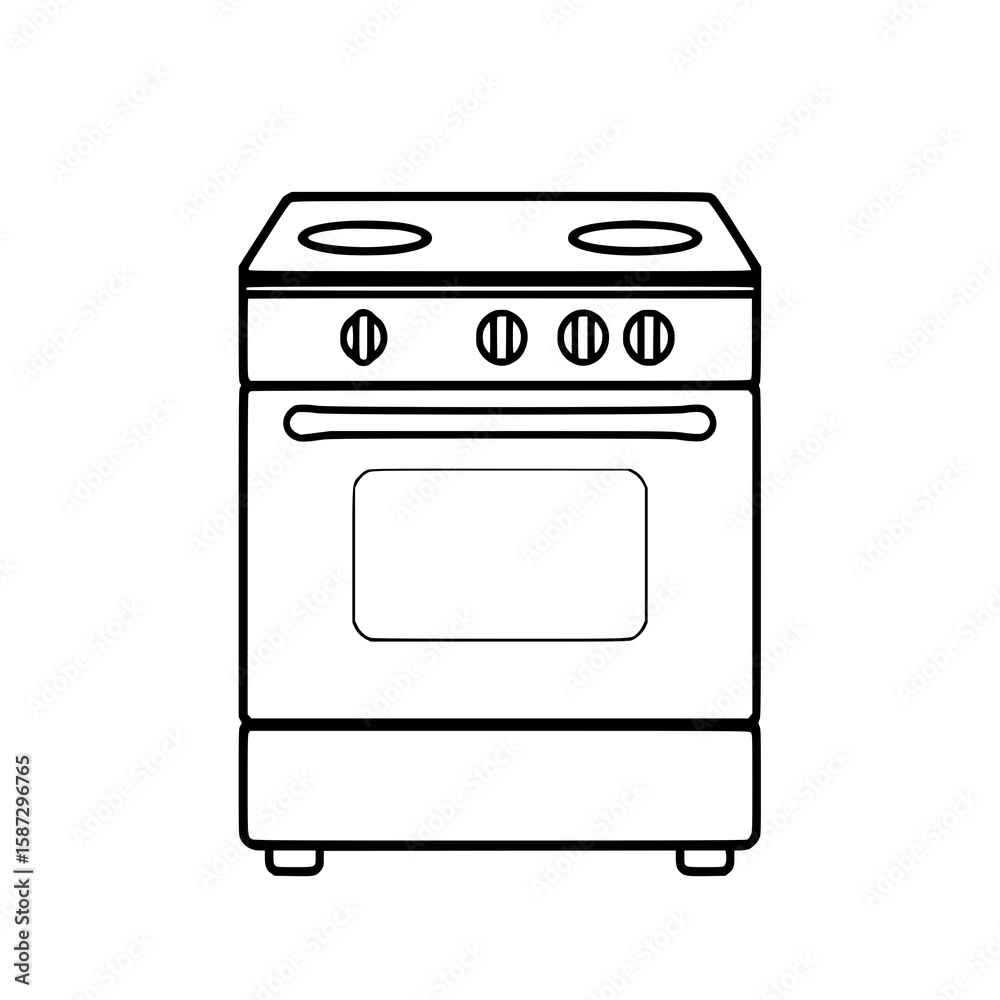Kitchen Oven Line Art: A simple black and white line art illustration of a freestanding electric oven with a two-burner stovetop, perfect for kitchen designs. Kitchen Oven Line Art: A simple black and white line art illustration of a freestanding electric oven with a two-burner stovetop, perfect for kitchen designs.