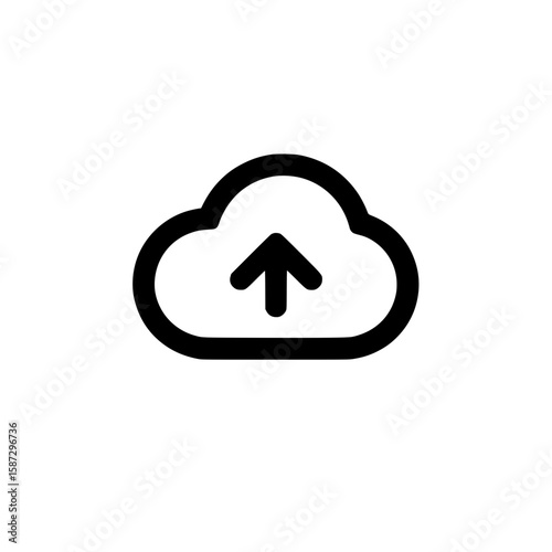 Simple outline icon of a cloud with upward arrow representing cloud upload, data transfer, or cloud computing