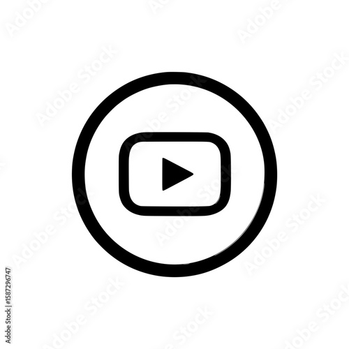Filled outline icon of a circular video play button symbolizing digital media or video playback interface
