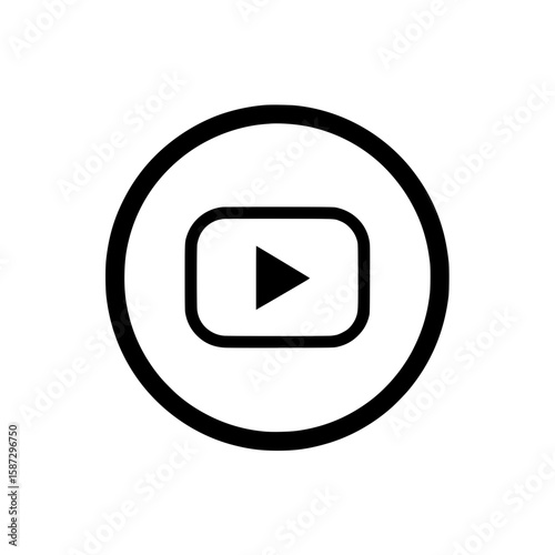 Outline icon of a circular video play button symbolizing multimedia, streaming, or video content platforms