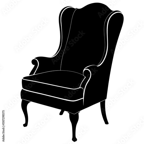 Elegant wingback chair furniture interior design silhouette vector illustration