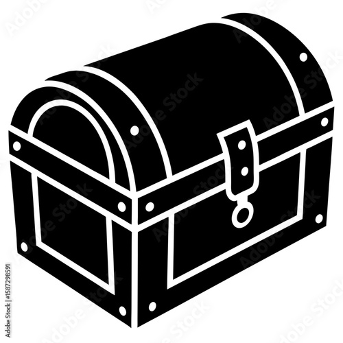 Closed vintage treasure chest box container silhouette vector illustration