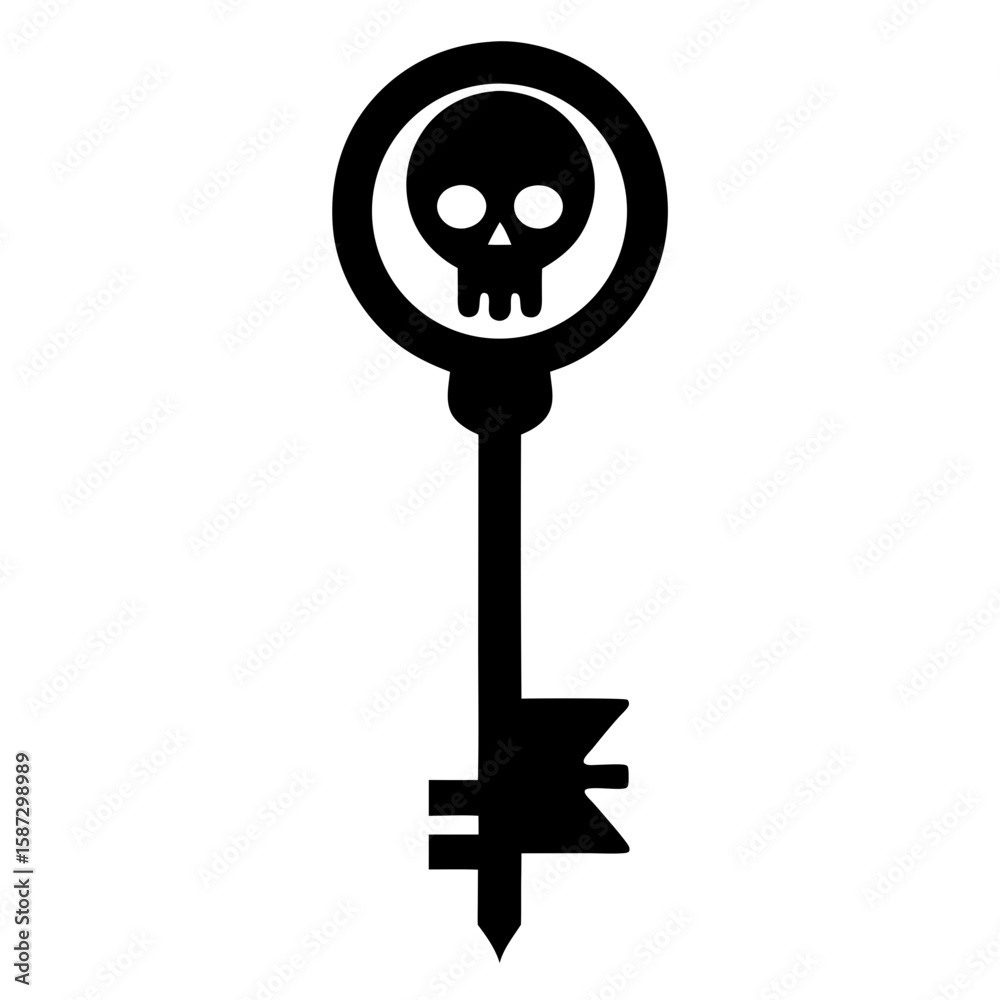 Obraz premium Vintage key with skull emblem detailed silhouette vector illustration
