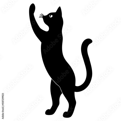Standing cat reaching upward graceful feline silhouette vector illustration