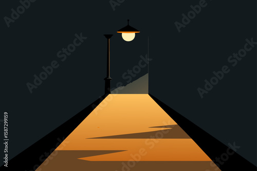 Alleyway, nighttime, streetlamp, urban path, dark background