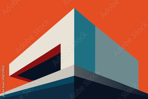 Modern building, geometric shapes, abstract architecture, colorful design