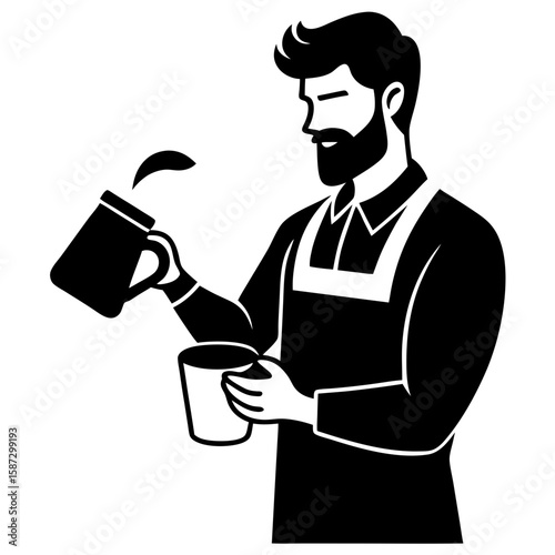 Barista pouring beverage into cup silhouette vector illustration