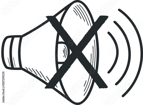 "Hand-Drawn Mute Speaker Icon – Sketch Style Sound Off Symbol with Cross"