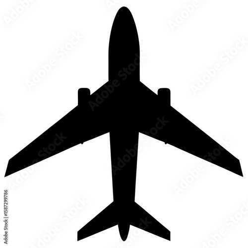 Top view of an airplane in black silhouette vector illustration