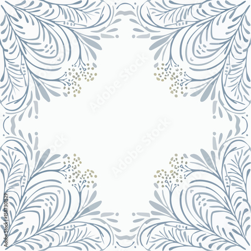 seamless sage-toned corner frame vector with waxflower and eucalyptus botanical sprigs