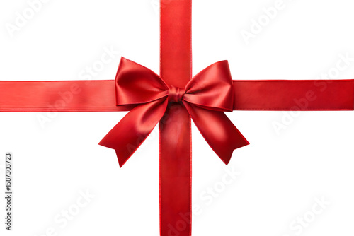 Elegant red satin ribbon tied in a perfect bow for gift wrapping and decorations isolated on transparent background