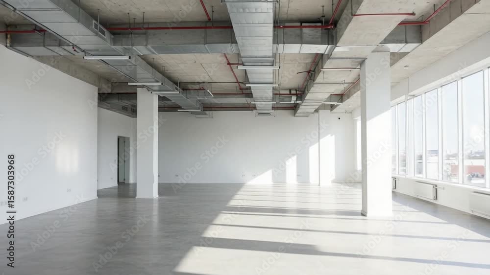 Spacious modern office interior with natural light streaming