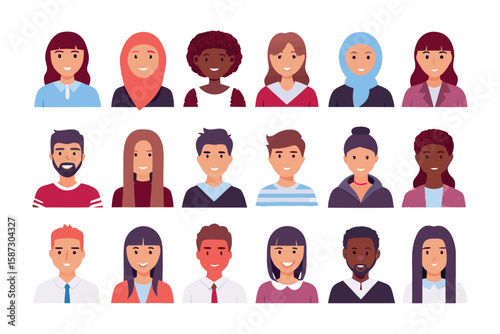 Diverse Portrait Collection: A mosaic of individuals, each face tells a story of diversity and unity. This collection embraces the beauty of inclusivity.