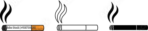 Smoking cigarettes illustration icons, featuring vector cigarette shapes, showcasing tobacco addiction and associated health hazards.