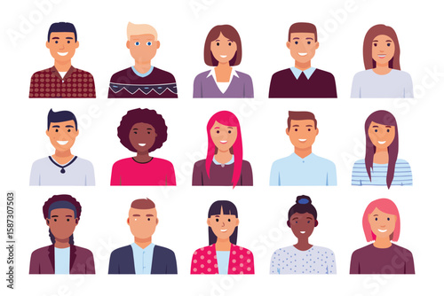 Diverse Collection of Portraits: A vibrant and inclusive assortment of individuals, each showcasing their unique expressions, appearances, and styles, represents a collection of people. 