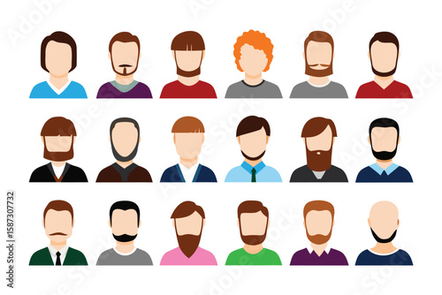 Avatar Collection: A diverse array of stylized human avatars with a variety of hairstyles, beard, and attire, conveying a sense of individuality and representation.