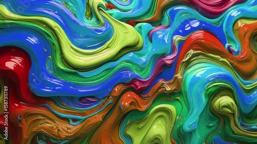 Abstract background thick acrylic paint melting and moving randomly full of color
