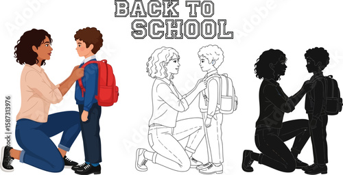 A mother prepares her child for back to school with love, showcasing a caring and supportive parent-child relationship.