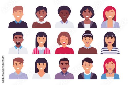 A diverse group of individuals: Featuring various people in portrait style that celebrates diversity and unity. Capturing the essence of inclusion and unity in a vibrant illustration. 