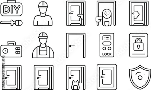 A collection of outline icons representing home improvement and security measures