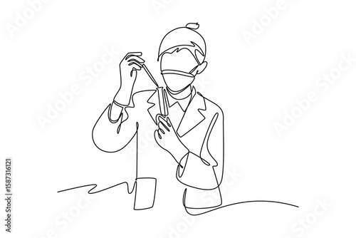microbiologist or medical worker. Medical concept. Single line draw design. Vector graphic illustration