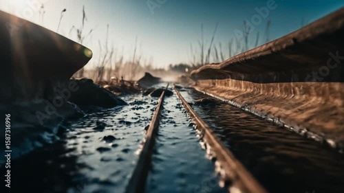 Wallpaper Mural Flooded Train Tracks at Sunrise Torontodigital.ca