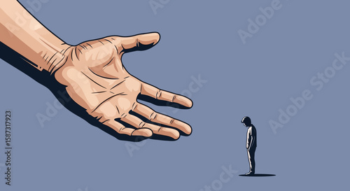 Open Hand Reaching Toward Small Standing Person