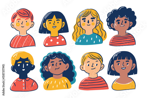 Diverse Faces Illustration: A charming illustration features a diverse collection of faces, each exuding a unique personality and style, showcasing the beauty of human diversity.
