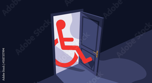 Wheelchair Accessibility Symbol Through Open Door Illustration