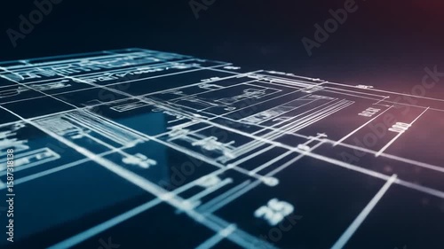 Futuristic Blueprint Design on Glass Surface