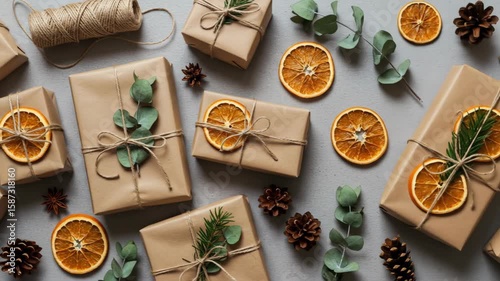 Wallpaper Mural Wrapped holiday gifts flat lay decor Torontodigital.ca