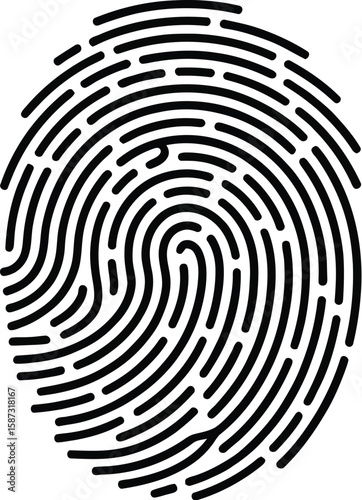 A stylized fingerprint in black lines on a plain white background illustration