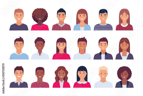 People Portraits Diversity: A vibrant collection of diverse faces representing various ethnicities, genders, and styles, symbolizing unity, inclusion, and the beauty of human variety.