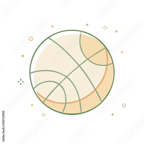 Classic basketball with visible panel lines and soft pastel colors, illustrated in clean flat style on white background, symbolizes fast-paced sport, team coordination, and the concept of dynamic cour