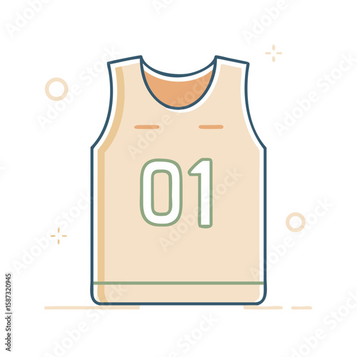 Sleeveless sports jersey with number 01, illustrated in clean flat style on white background, symbolizes team uniform, court performance, and the concept of athletic identity and competitive spirit in