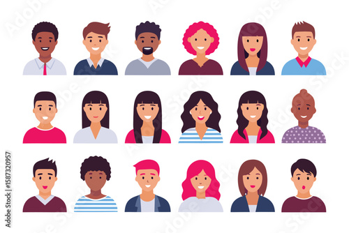 Diverse Portraiture: A vibrant collection of avatars, representing a spectrum of diverse individuals. Each illustration is meticulously crafted.
