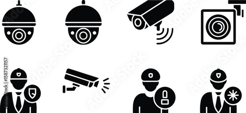 set of security items camera icons