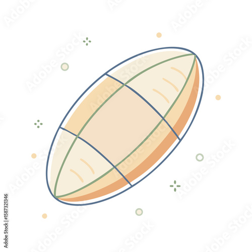 Rugby ball with stitched panels and tapered shape, drawn in clean flat style on white background, symbolizes team sport, physical endurance, and the concept of competitive contact games
